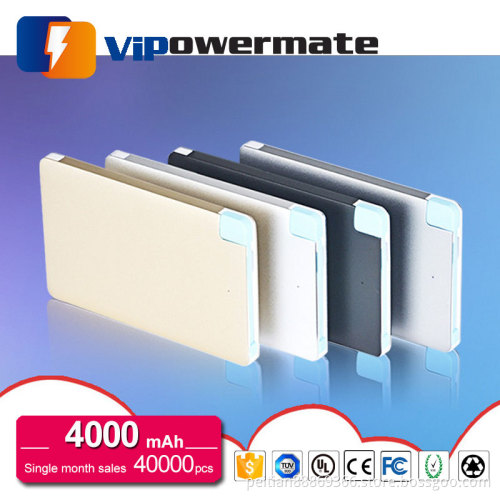 Wholesale credit card built in usb cable portable mobile power bank 4000 mah